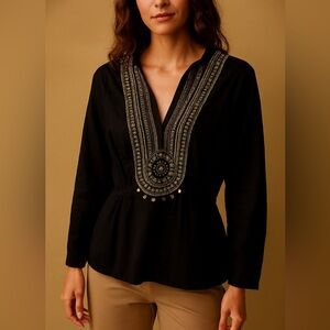 FINAL PRICE DROP Strawberry Faire Chic Black Embroidered Boho Tunic Size L